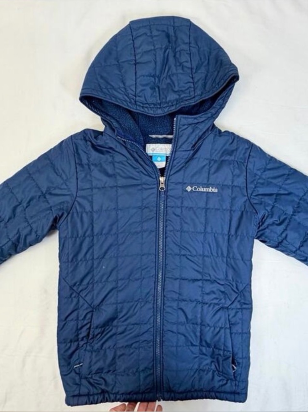 Columbia Youth Medium 10/12 Blue Puffer Jacket Hooded Quilted Zip Coat Kids